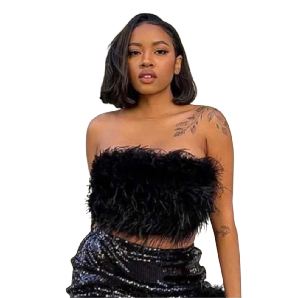 NWT Miss Lola Black feather corset S